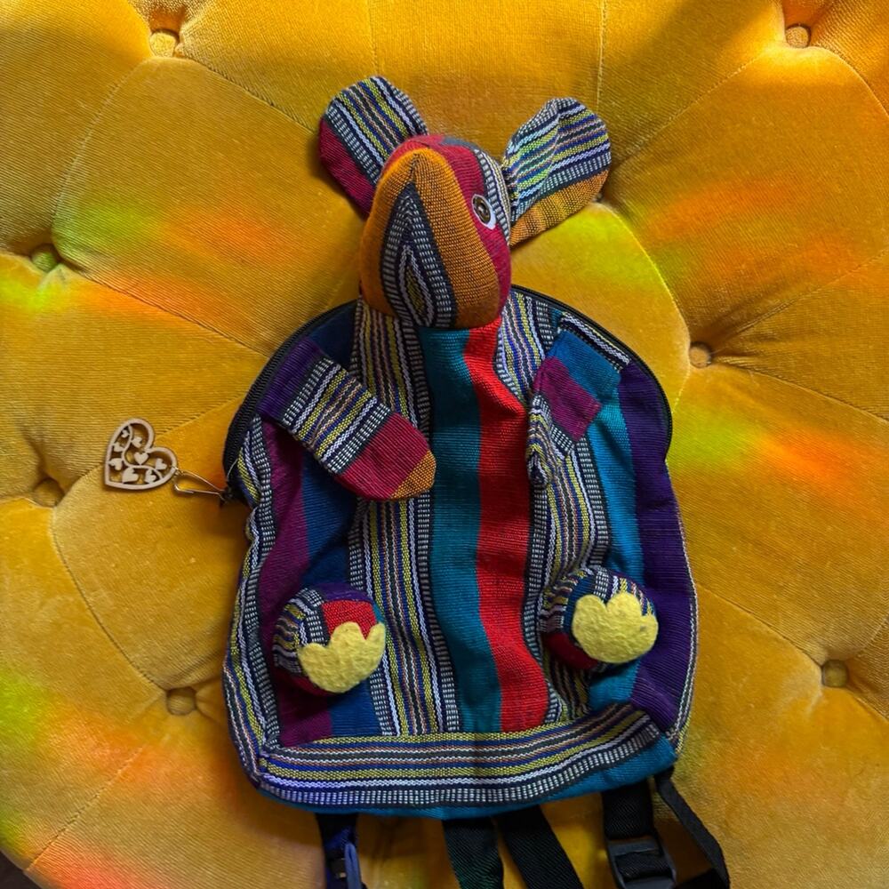 handmade Guatemalan textile animal backpack